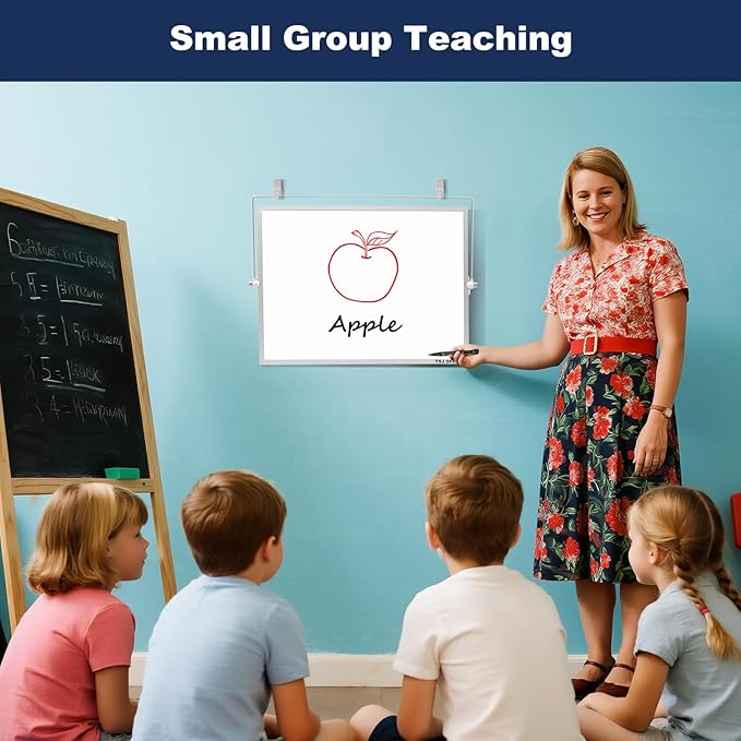 TSJ OFFICE Small White Board - 12 X 16 Inches Small Magnetic Dry Erase Board with Hooks for Wall, Desktop Whiteboard Stand 360 Degrees Revolving Double Sided for Office, Home, School, Silver