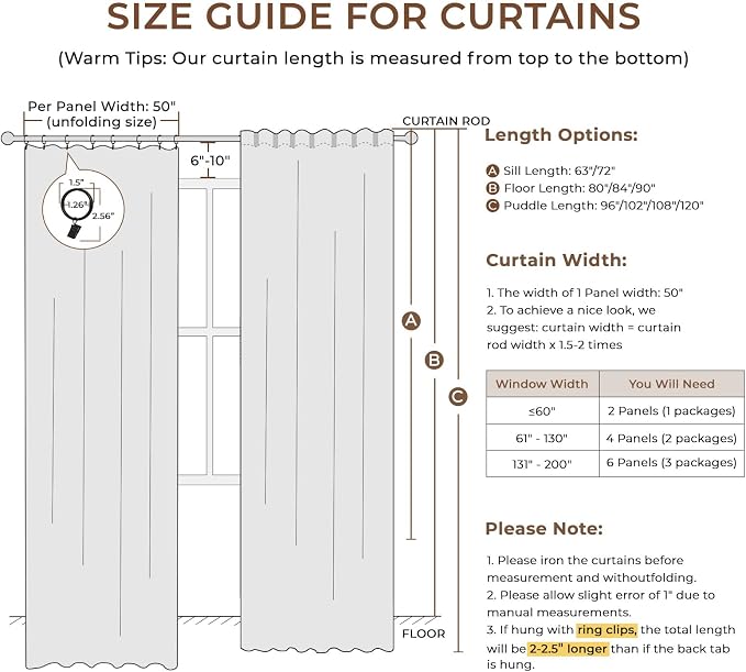 INOVADAY 100% Blackout Curtains for Bedroom, Black Out Curtains 120 Inch Long, Clip Rings Linen Blackout Drapes, Thermal Insulated Room Darkening for Living Room, 2 Panels - Beige,W50xL120