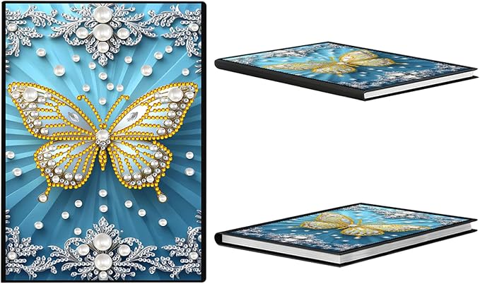 FRANDEK Diamond Art Painting Notebook Kit, White Butterfly A5 DIY Journal with 50 Blank Pages, Crystal Rhinestone Cover with Waterproof Canvas, Beginner Craft Set with Full Tools for Adults