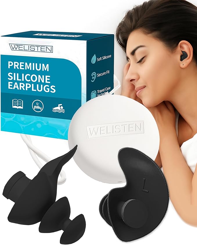 Ear Plugs for Sleeping,Noise Reduction Soft Silicone Earplugs,Reusable Hearing Protection Earplugs for Noise Sensitivity, Sleep, Travel, Noise Cancelling Ear Plugs for Sleep - Black