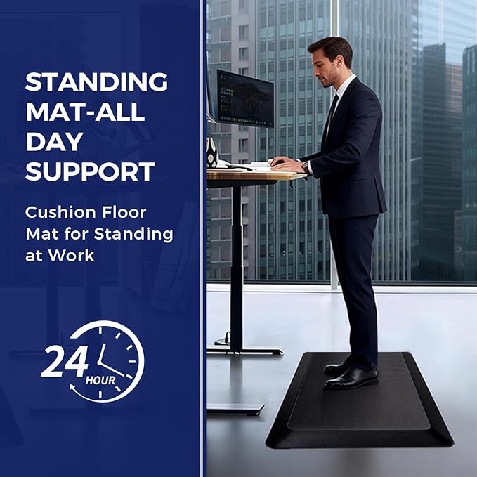 20 x 32 Inch Anti Fatigue Comfort Mat, 1 Inch Extra Thick Waterproof Mat, Non-Slip Standing Desk Mat for Offices, Home, Garages (Black, 32" L x 20" W x 1" Th)