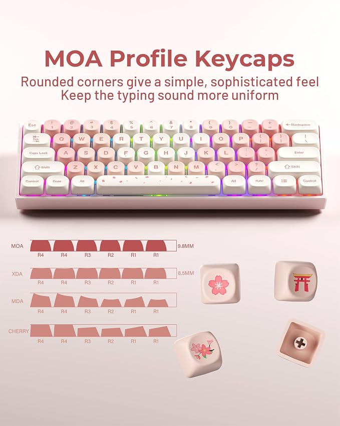 XVX Keycaps - Pink Cute PBT Keycaps, MOA Profile Key caps 60 65 75 100 Percent, Dye-Sublimation, Custom 142 Keys Set for 100%, 75%, 65%, 60% Mechanical Keyboard