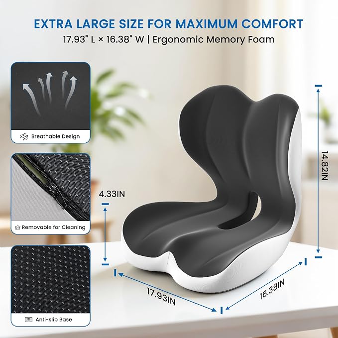 Car Seat Cushion Reducing Sciatica Pressure, Back & Tailbone Comfort | Hollow Design for Coccyx, Double-Sided Anti-Slip, Ergonomic Memory Foam Lumbar Cushion, Suitable for Long Sitting, 2PCS