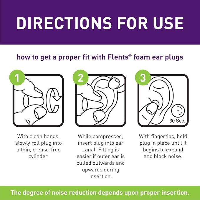 Flents Protechs Foam Ear Plugs, 10 Pair with Case for Sleeping, Snoring, Loud Noise, Traveling, Concerts, Construction, Studying, Work, Shooting, NRR 33, Purple,Disposable, Made in the USA (Pack of 2)