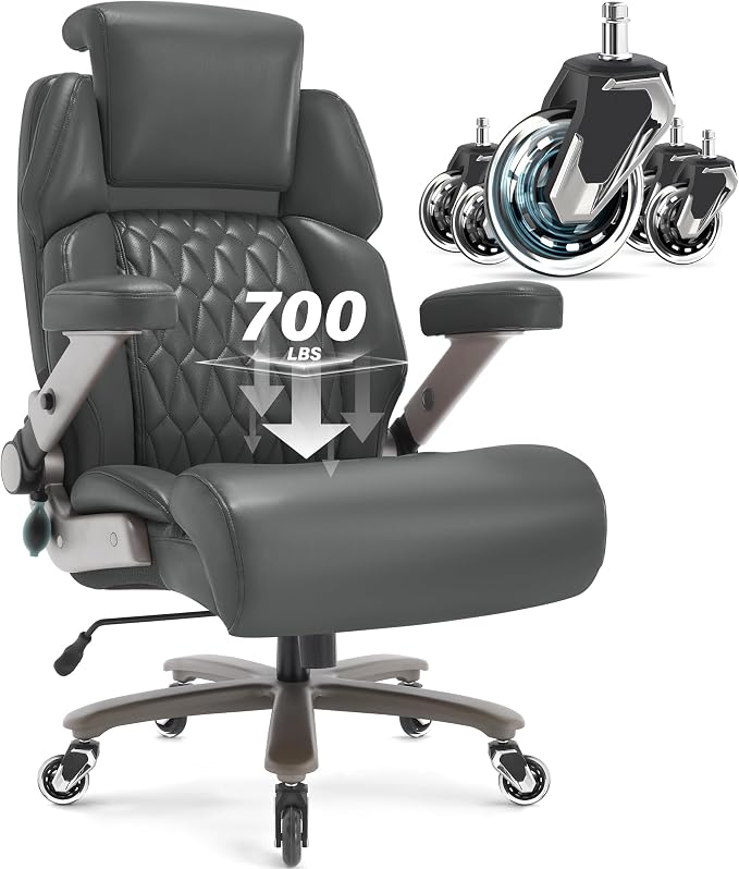 Big and Tall Office Chair 700lbs, Ergonomic High Back Computer Desk Chair | Adjustable Headrest&Lumbar Support, 3D Flip Arms, Large Wheels, Heavy Duty Metal Base, Thick Padded Wide Seat Executive Chair