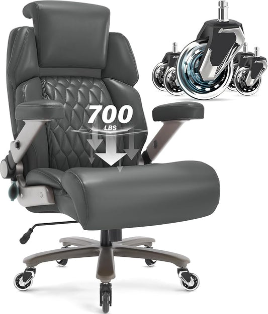 Big and Tall Office Chair 700lbs, Ergonomic High Back Computer Desk Chair | Adjustable Headrest&Lumbar Support, 3D Flip Arms, Large Wheels, Heavy Duty Metal Base, Thick Padded Wide Seat Executive Chair