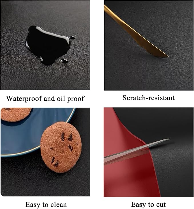 Leather Table Cover, Reversible Double-Sided, 1.8mm Thick, 24x60 Inch, Protector for Rectangular Tables, Waterproof & Oil Resistant for Dining Table, Office Desk, Dresser(Black+Wine Red)