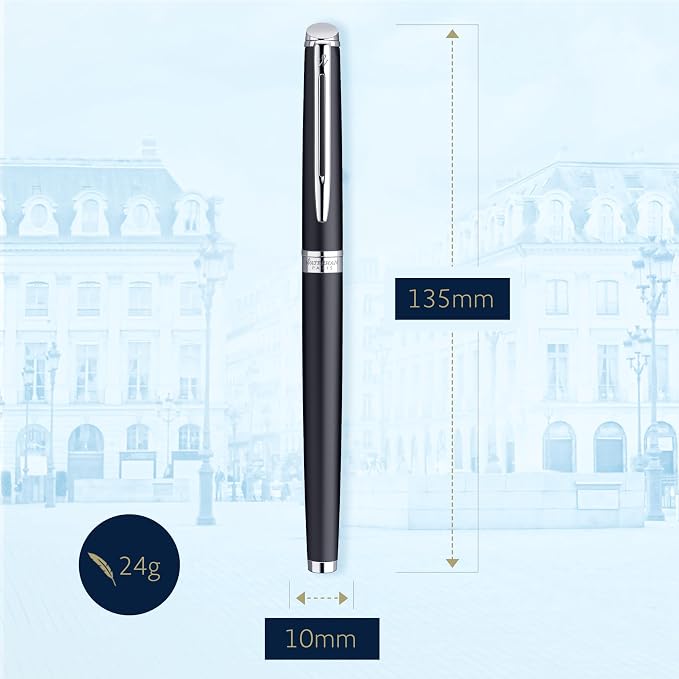 Waterman Hémisphère Fountain Pen, Matte Black with Chrome Trim, Fine Nib with Black Ink Cartridge, Gift Box