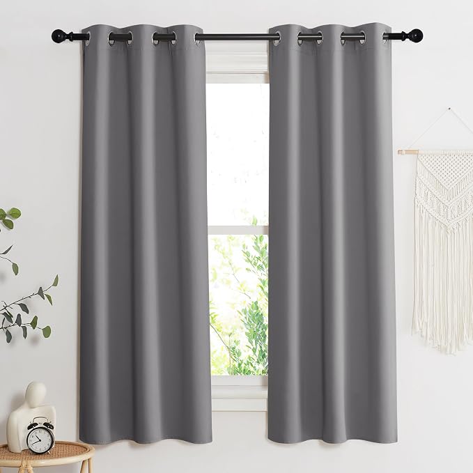 NICETOWN Blackout Curtain Blind for Bedroom, Single Panel, W34 x L72 inches, Grey/Gray, Thermal Insulated Grommet Blackout Room Darkening Drape/Drapery