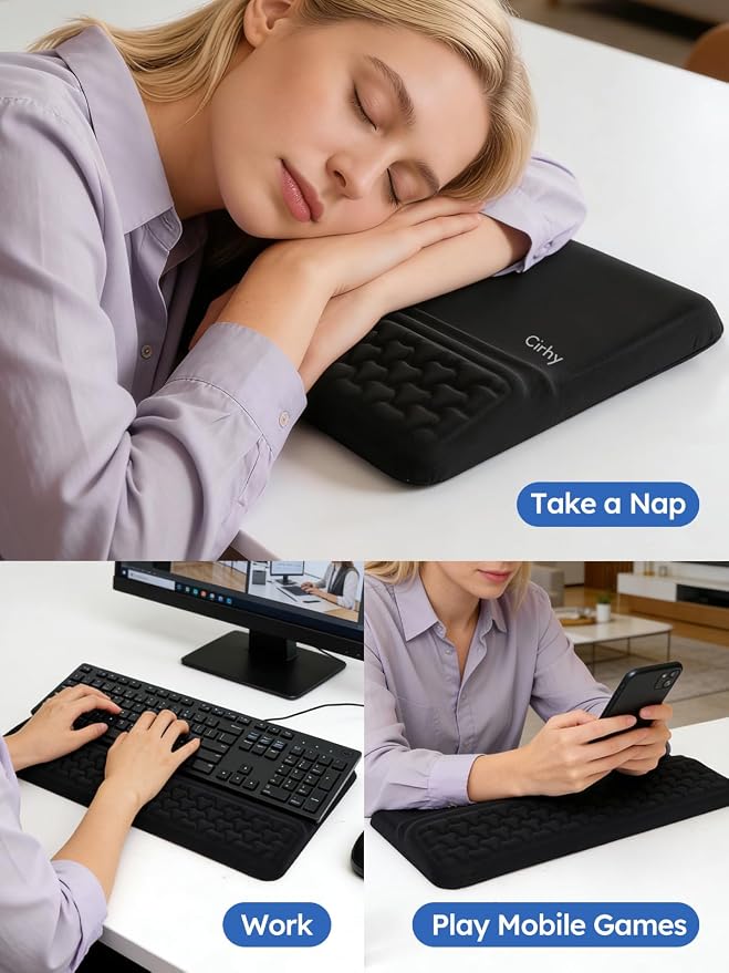 Cirhy 2-in-1 Keyboard Stand and Wrist Rest, Ergonomic Adjustable Keyboard Riser with Memory Foam Cushion, Non-Slip Silicone Base, Wrist Support for Typing, Gaming, Office and Study