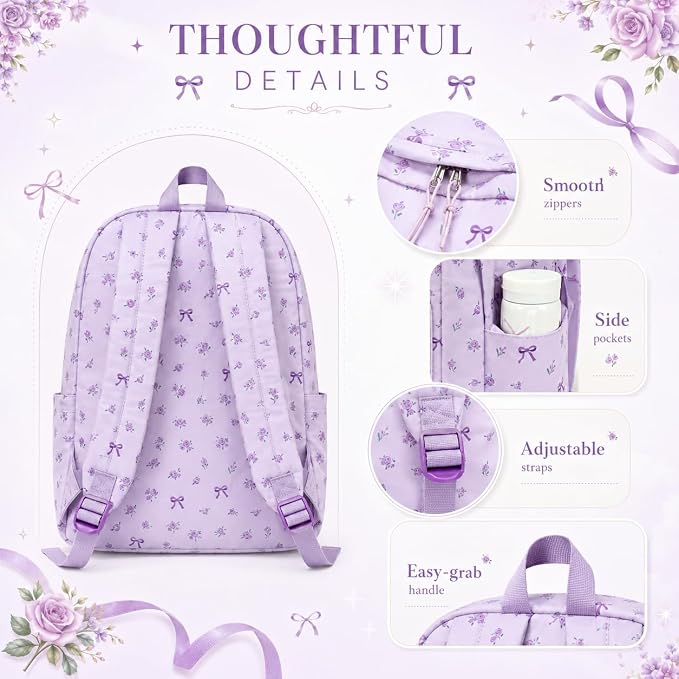 Bluboon Teen Girls School Backpack Kids Bookbag Set with Lunch Box Pencil Case Travel Laptop Backpack Casual Daypacks (Beige bow tie)