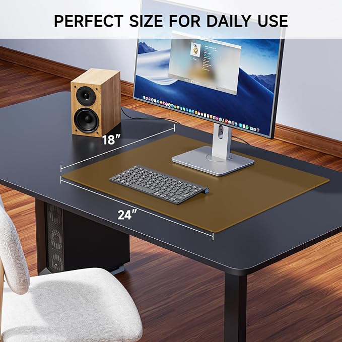 VASUHOME 24" x 18" Brown Tempered Glass Desk Mat - Multi-Functional Desk Pad for Keyboard and Monitor Protection, Dry Erase Surface, Ideal Table Top Protector for Home & Office