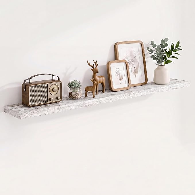 9.25in Depth 72in Floating Shelves, 72x9.25x1.4, Vintage White, Set of 1 | Long Wall Mounted Engineered Wood Shelves with Invisible Brackets for Living Room, Bedroom, Bathroom, Kitchen,