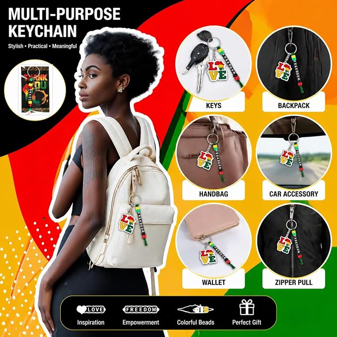 Suncalla 996 Pcs 24 Set Juneteenth Keychain Making Kit DIY 1865 Bead Key Chain Crafts Juneteenth Party Favor Freedom Independence Day Gift Adjustable Letter Card Strings Accessories(Red Yellow Green)