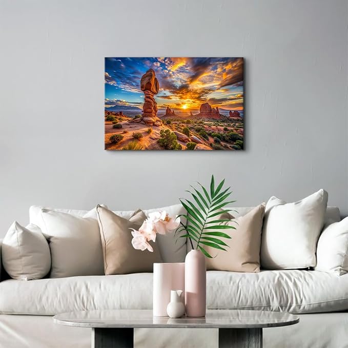Arches National Park Wall Art Nature Sunset Desert Pictures Living Room Wall Decor USA Moab Utah Wilderness Scenery Canvas Painting Green Botanical Posters Prints Artwork Bathroom Decorations 16x24"