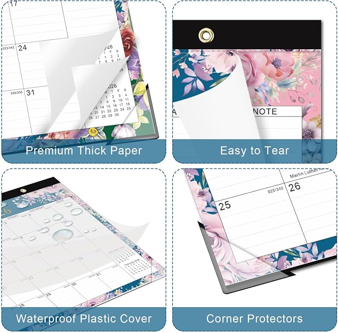 KOPEESY Desk Calendar 2026-2027, 18 Months Calendar 2026-2027 Runs from January 2026 to June 2027, 17" x 12" Desktop/Wall Monthly Calendar for Home, School and Office - Floral Pattern