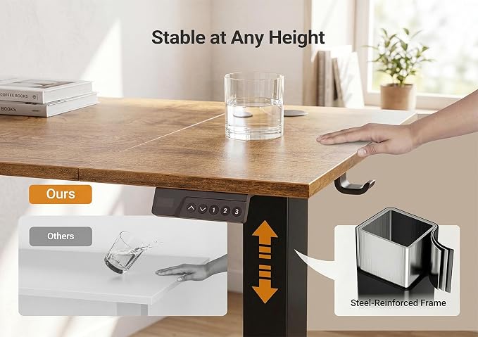 YDN Electric Standing Desk, 48x24 Inch, Rustic Brown | 3 Memory Presets, Cable Management, Adjustable Height, Sit Stand, Computer Workstation, Home Office