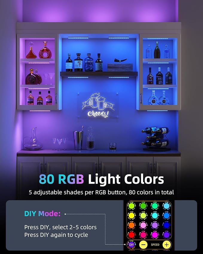 EZVALO 1800mAh Rechargeable Under Cabinet Lighting, Wireless, Magnetic Battery Operated Light Bars, 80 Color Changing, Under-Counter Light Fixtures with Remote for Kitchen, Shelves, Home Bar, 2Pack