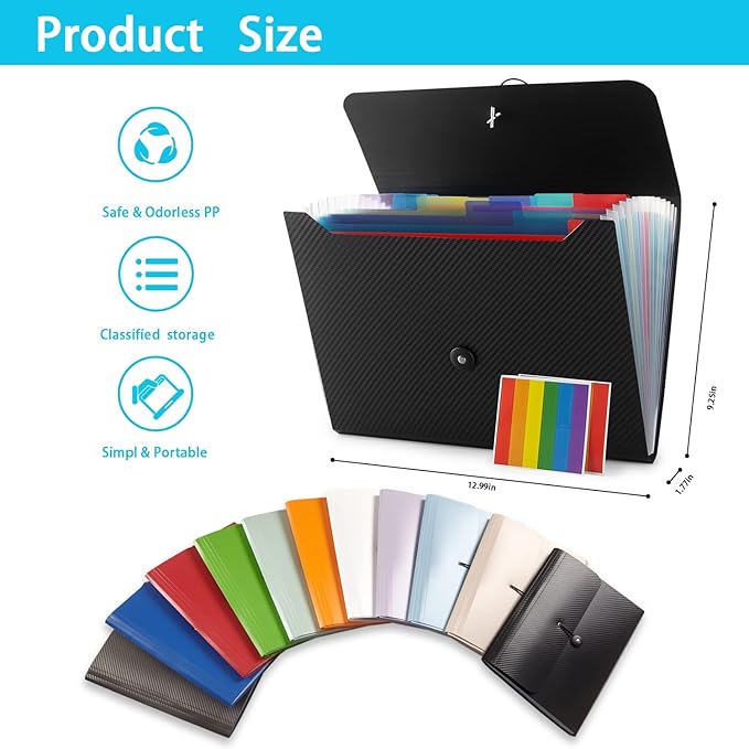Nicfaec Expanding File Folder, 13 Pockets, Grey, Polypropylene