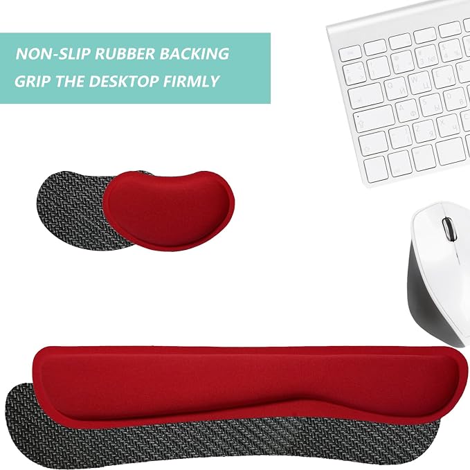 Keyboard Wrist Rest Mouse Wrist Support Set, Memory Foam Wrist Rest Pad for Computer Laptop Keyboard Mouse, Ergonomic Wrist Cushion Support for Typing Pain Relief, Gaming Home Office, Red