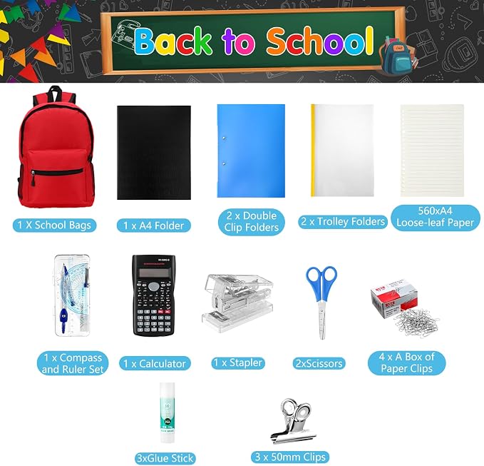 Gilprop 81 Pcs School Supply Kit with Backpack Back to School Supplies Bundle Bulk School Essentials for Elementary Middle High School Students Includes Folders Notebooks Pencils and More(Red)