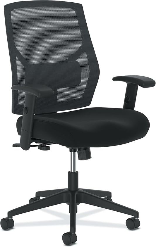 HON Crio Ergonomic Mesh Office Chair, High‑Back Desk Chair with Adjustable Arms, Lumbar Support, Center‑Tilt Swivel Seating for Computer Desks and Home Office, Black Frame, Black
