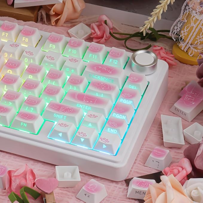 Sunzit 130 Keys Side Printed PBT Keycap PBT Keycaps Set, Shine Through Custom Key caps, Dye-Sublimation Cherry Profile Keycap for MX Switches Mechanical Keyboard