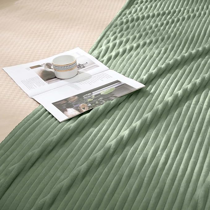 Vessia Flannel Fleece Throw Blanket (50X70 Inch), 300GSM Lightweight Sage Green Throw for Couch, Sofa and Bed - Warm and Soft Green Blanket for All Season(Winter, Fall, Summer, Spring)
