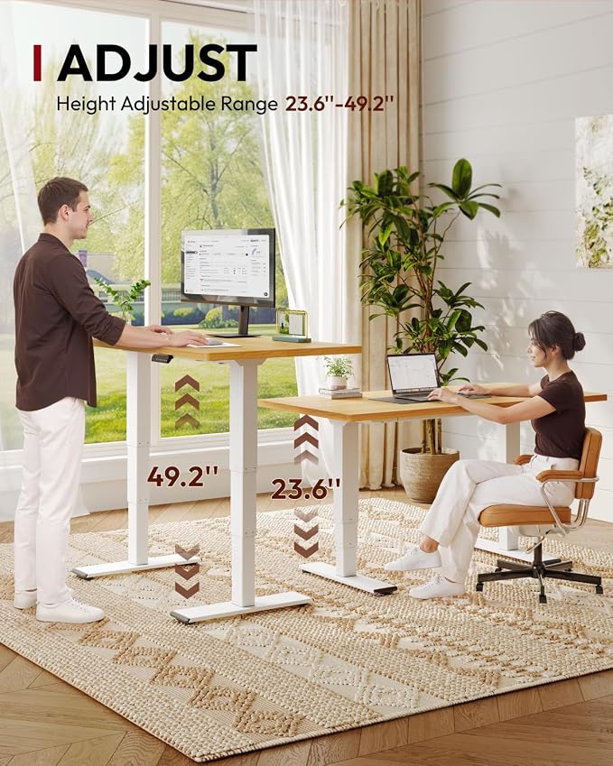 SANODESK Dual Motor Standing Desk 220lbs Height Adjustable Desk | 55"x28" Spacious One-Piece Maple Desktop & White Frame, 4 Memory Presets, 3-Stage Legs, 220lbs, 2-Box for Home & Office