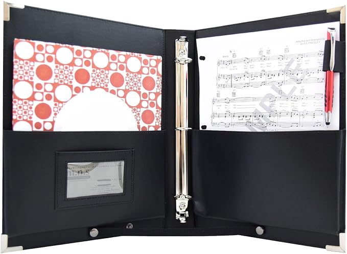 Orginal -MSP PU Leather Sheet Music Holder | 9.5" x 12" - Music Folder with Hand Strap for Musician- Improved Design (3 Ring Binder)