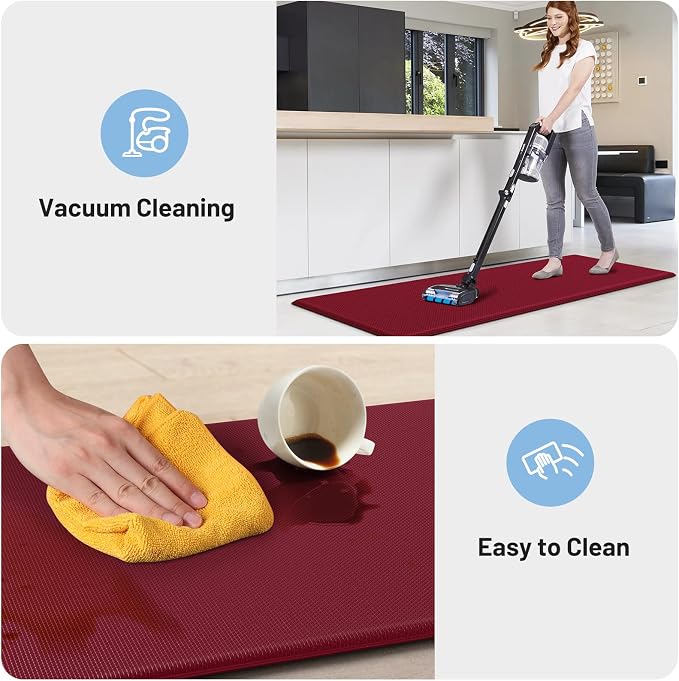 StepLively Kitchen Mat, 2 PCS Kitchen Rugs, Cushioned Kitchen Mats for Floor, Anti Fatigue Kitchen Rug Set, Non-Skid Standing Mat for Kitchen, Office, Sink, 17.3"×30"+17.3"×47", Red