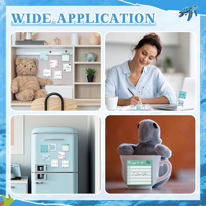 9 Pads Cute Sticky Notes Cartoon Self Stick Notepads 3x3 Inches Notes Adhesive Memo Pad Office Decor Gifts for Students School Teacher Office Meeting(Turtle)