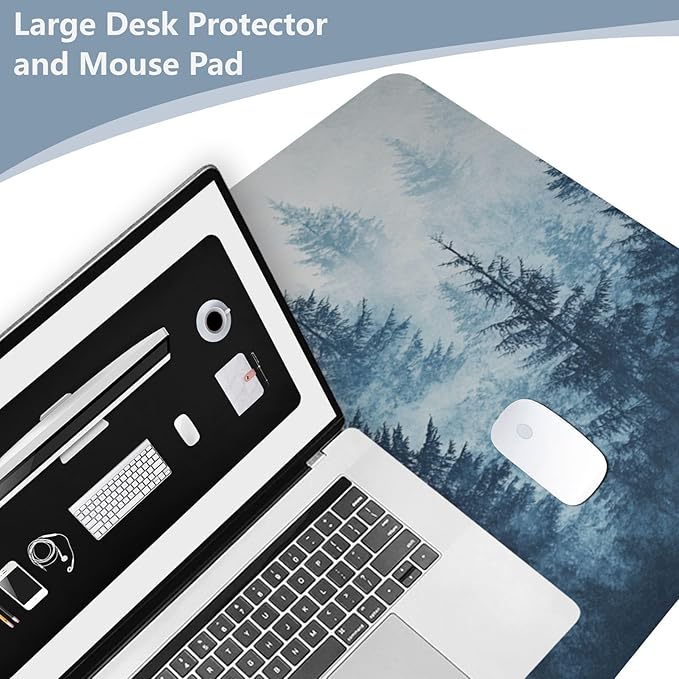AQQA Forest Leather Desk Pad Protector,Large XXL Mouse Pad,Office Desk Mat, Non-Slip PU Leather Desk Blotter,Laptop Desk Pad,Waterproof Desk Writing Pad for School Office Home 31.5" x 15.7"