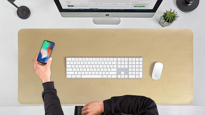 HofferRuffer Desk Pad, Office Desk Protector Mat, Waterproof Desk Mat for Desktop, Dual Side Use Faux Leather Desk Pad for Keyboard and Mouse for Office and Home (Gold, 36" x 17")