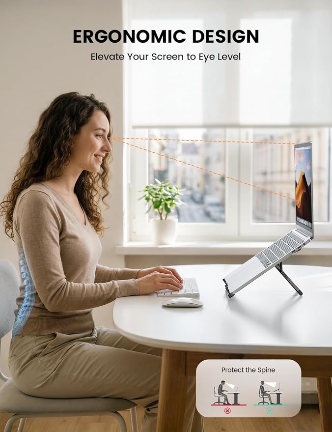 Lamicall [Ultra-Slim] Foldable Portable Laptop Stand for Desk, 6 Level Height Ergonomic Laptop Riser for Business Trip Library Cafe, Computer Holder fit 10-15.6" MacBook Neo Air HP Dell Lenovo - Black