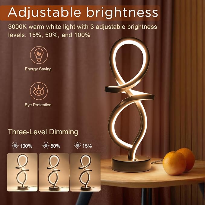Mayful RGB Modern Table Lamp with 15W LED Spiral Spiral Design, Black Nightstand Lamp & Small Bedside Lamp, Touch Dimmable with 7 Colors & 10 Modes for Bedroom, Living Room, Office