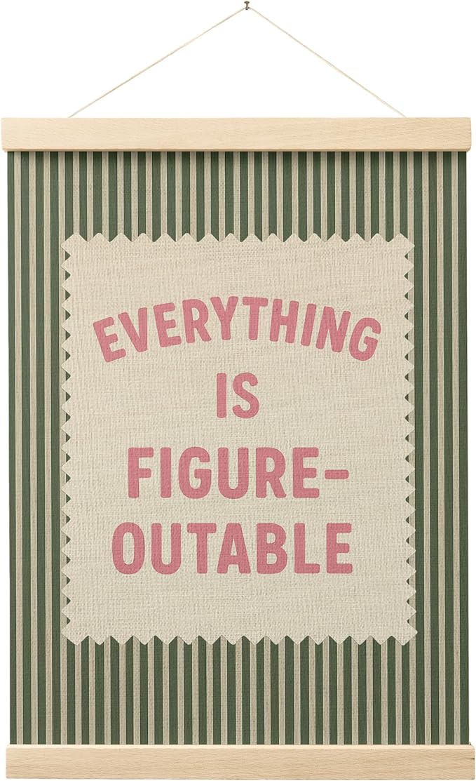 FGFK Everything Is Figureoutable Inspirational Wall Art Poster Hanger Frame, Retro Pink and Green Positive Affirmations Canvas Prints Framed Wall Decor for Home Classroom Office, 12x16 Inch