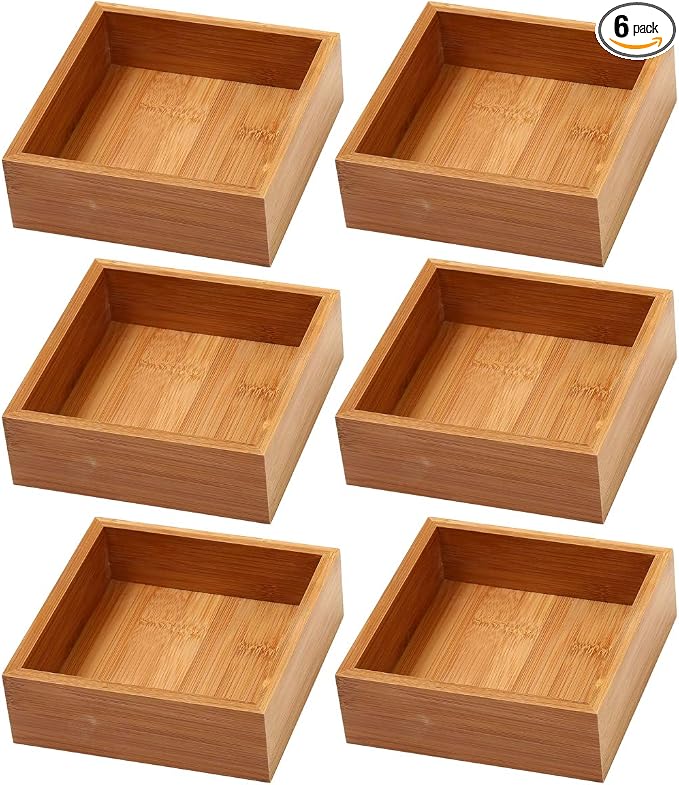 YBM HOME Bamboo Drawer Organizer Storage Box for Kitchen Drawer, Junk Drawer, Office, Bedroom, Children Room, Craft, Sewing, and Bathroom, 6 Pack 6x6x2 inch