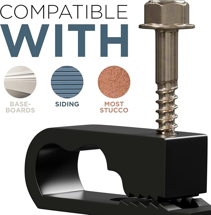 THE CIMPLE CO Dual Cable Clips with Screws - 1/2 Inch Coaxial Cable Clamps Outdoor - Exterior Cord Management for Coax, CAT Ethernet, Electrical Wire - Screw Clamps for Wires on Wall - 100 PCS, Black