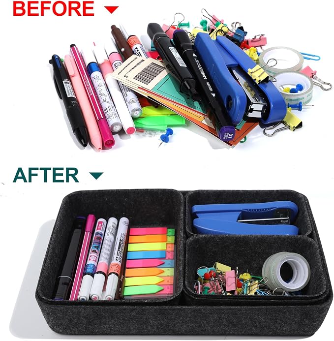 Desk Drawer Organizer | 7 Pack Felt Drawer Organizer Shallow Drawer Organizers Felt Storage Bins,Desk organizer trays (Gray)