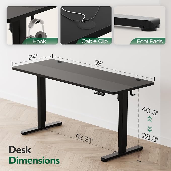 Monomi 59 inch Electric Standing Desk with Memory Preset, Adjustable Height Standing Desk for Home Office & Gaming, Large Computer Desk with Anti-Collision, Black
