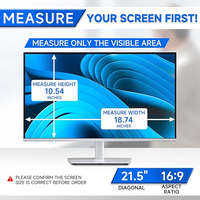 [2-Pack] Privacy Screen For Computer Monitor, 21.5-Inch 16:9 Aspect Ratio; Anti Spy/Bule Light/Glare And Eye Protection, 2 Install Ways Removable For Office, Airport, Cafe And Other Public Area; Diagonal 21.5 Inches, Width 18.74 Inches, Height 10.54 In...