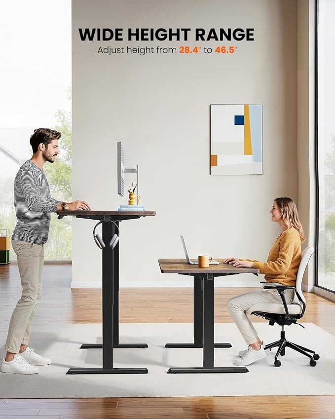 ErGear Large Electric Standing Desk with Keyboard Tray, 63x28 Inches Large Adjustable Height Sit Stand Up Desk, Home Office Desk Computer Workstation, Vintage Brown