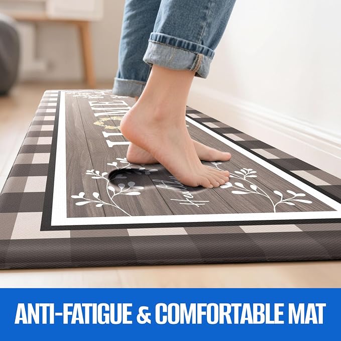 Kitchen Rugs, 2 PCS Kitchen Mats for Floor, Cushioned Non-Slip Anti Fatigue Mats for Kitchen Floor, Kitchen Runner Rugs for Standing Desk, Office, Laundry(17.3’’x 30’’+ 17.3’’x 59’’, Brown