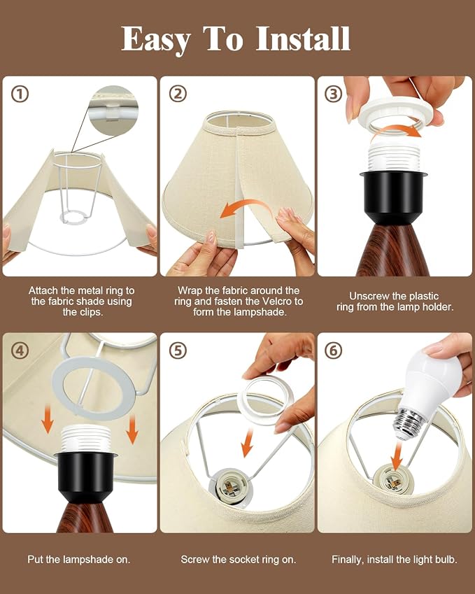 Nusogon Set of 2 Touch Table Lamps for Bedroom & Living Room, 3-Way Dimmable Bedside Lamps with Wood Grain Base & Fabric Shade, Farmhouse Nightstand Lamps for Nursery, Kids Room, LED Bulbs Included