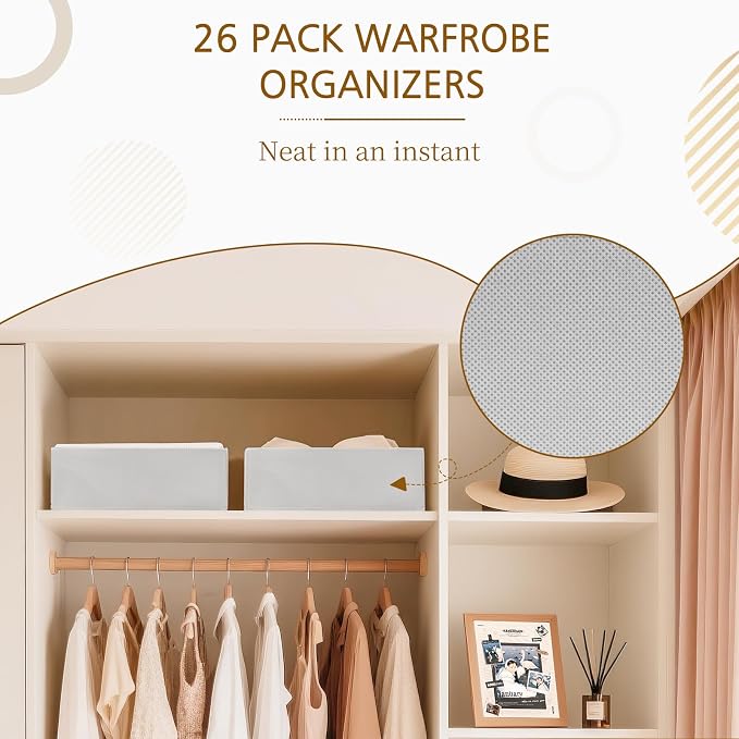 26 Pack Drawer Organizer for Clothes, Foldable Dresser Dividers with 3 Sizes, Fabric Storage Bins – Gray