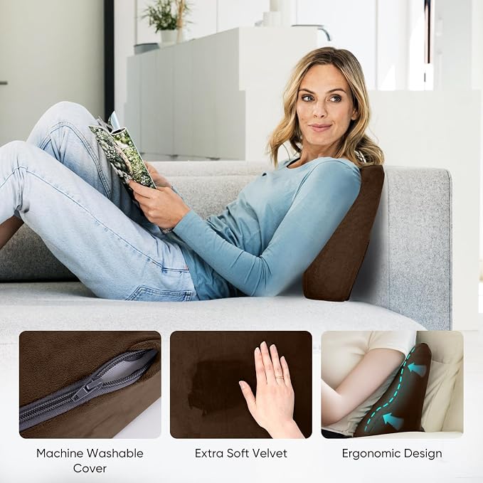 Lumbar Support Pillow for Recliner and Couch, Ergonomic Back Support Pillow | Dual-Layer Memory Foam, Soft Velvet Cover, Lower Back Pain Relief, Back Cushions for Recliner, Sofa & Gaming Chair