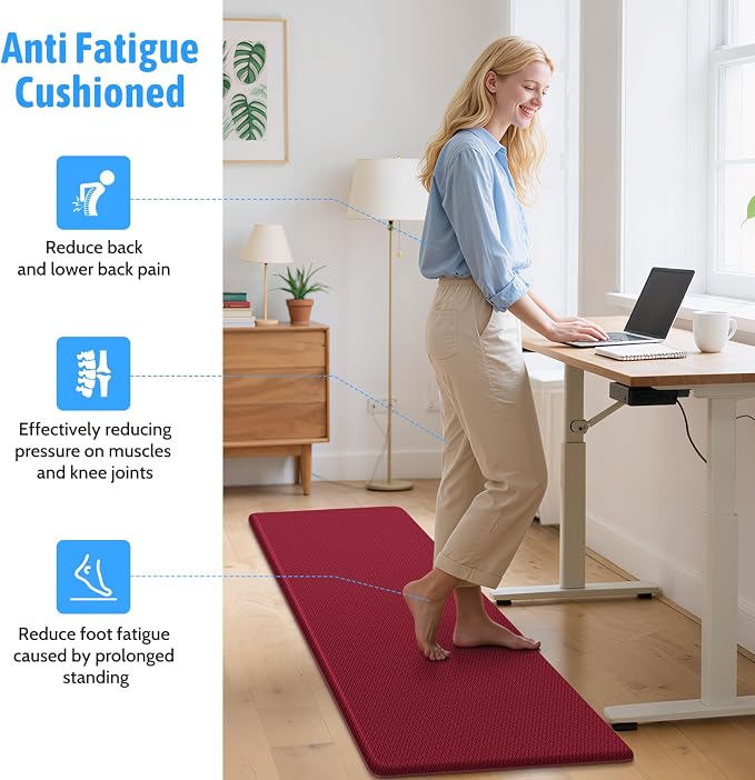 StepLively Kitchen Mat, 2 PCS Kitchen Rugs, Cushioned Kitchen Mats for Floor, Anti Fatigue Kitchen Rug Set, Non-Skid Standing Mat for Kitchen, Office, Sink, 17.3"x30"+17.3"x70", Red