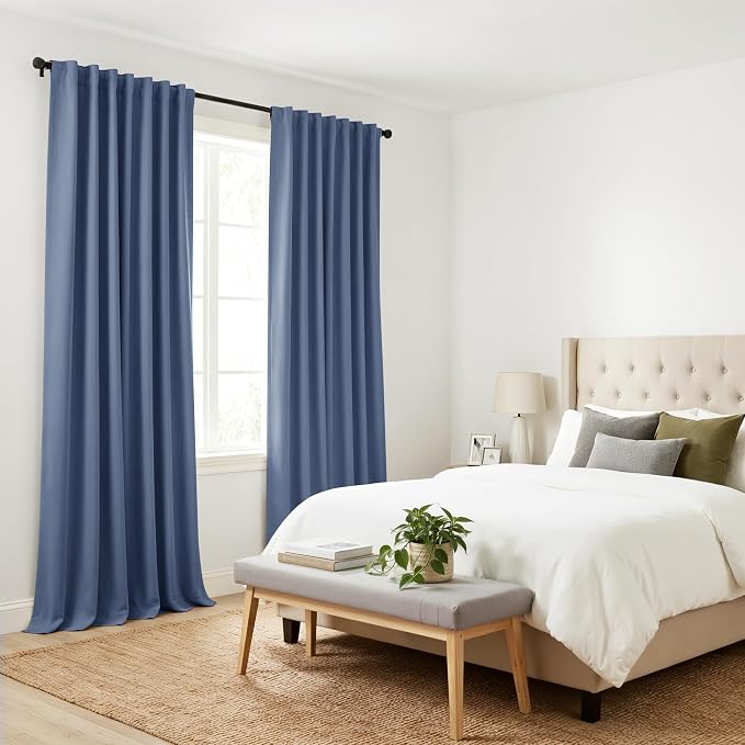 PONY DANCE Blackout Curtains Thermal Insulated Window Treatment Panels Room Darkening Blackout Drapes for Living Room Back Tab/Rod Pocket Bedroom Draperies (2 Panels, Blue Haze, 42x90 Inch)