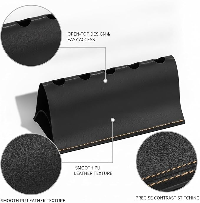 Sleek Rectangular PU Leather Pen Caddy, Minimalist Desktop Organizer for Office Desk Supplies